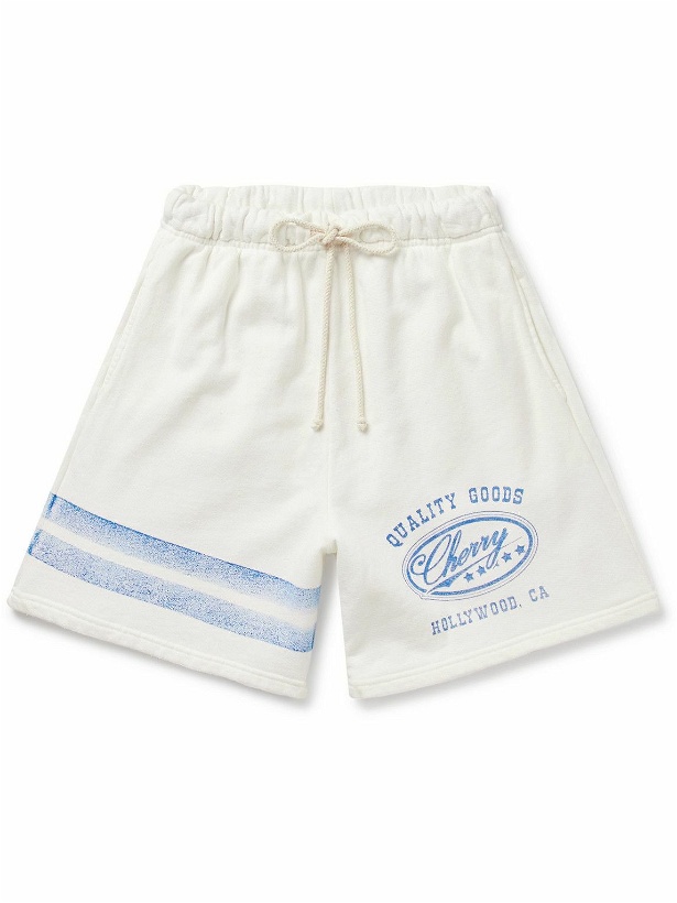 Photo: CHERRY LA - Straight-Leg Logo-Print Cotton-Jersey Drawstring Shorts - White
