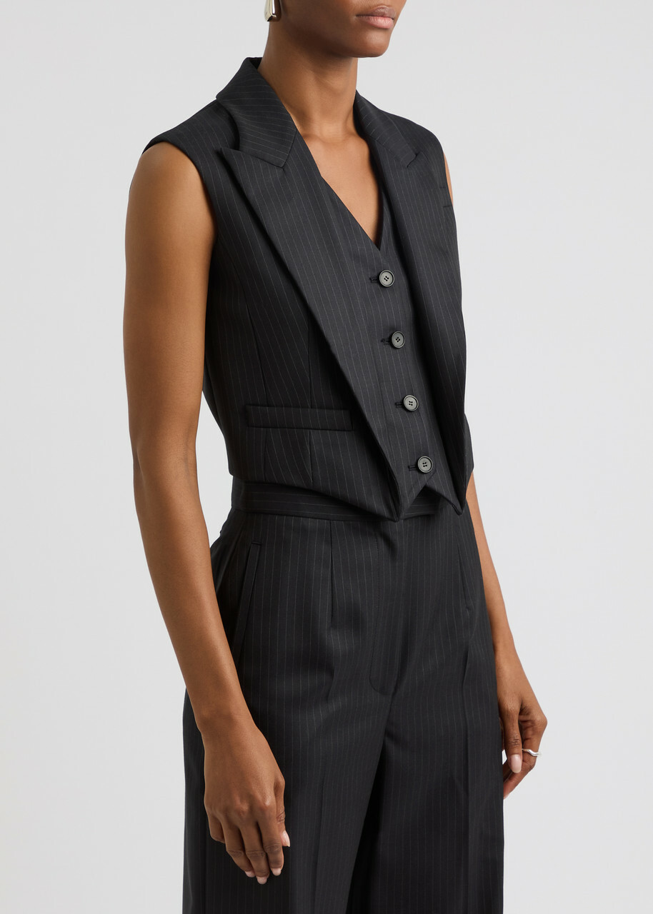 Alexander Mcqueen Striped Cropped Wool Waistcoat Navy Alexander Mcqueen Striped Cropped Wool Waistcoat Navy