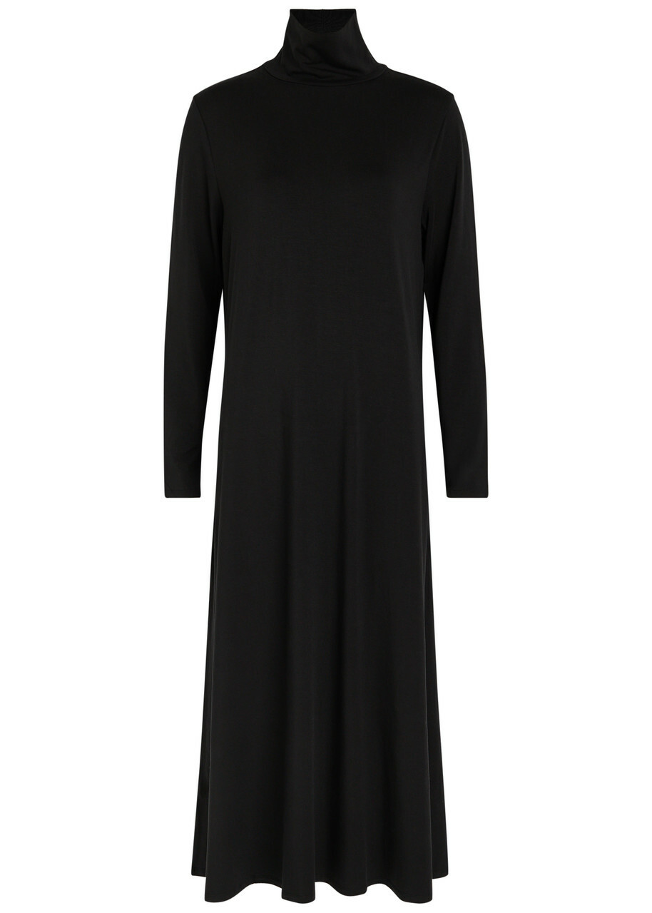 Eileen Fisher Turtle-neck Jersey Midi Dress Black