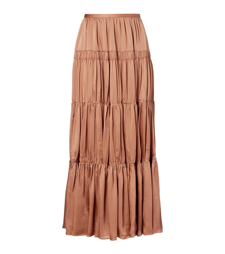 Photo: Ulla Johnson Gaelle tiered silk satin maxi skirt