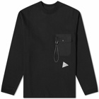 And Wander Men's Long Sleeve Heavy Pocket T-Shirt in Black