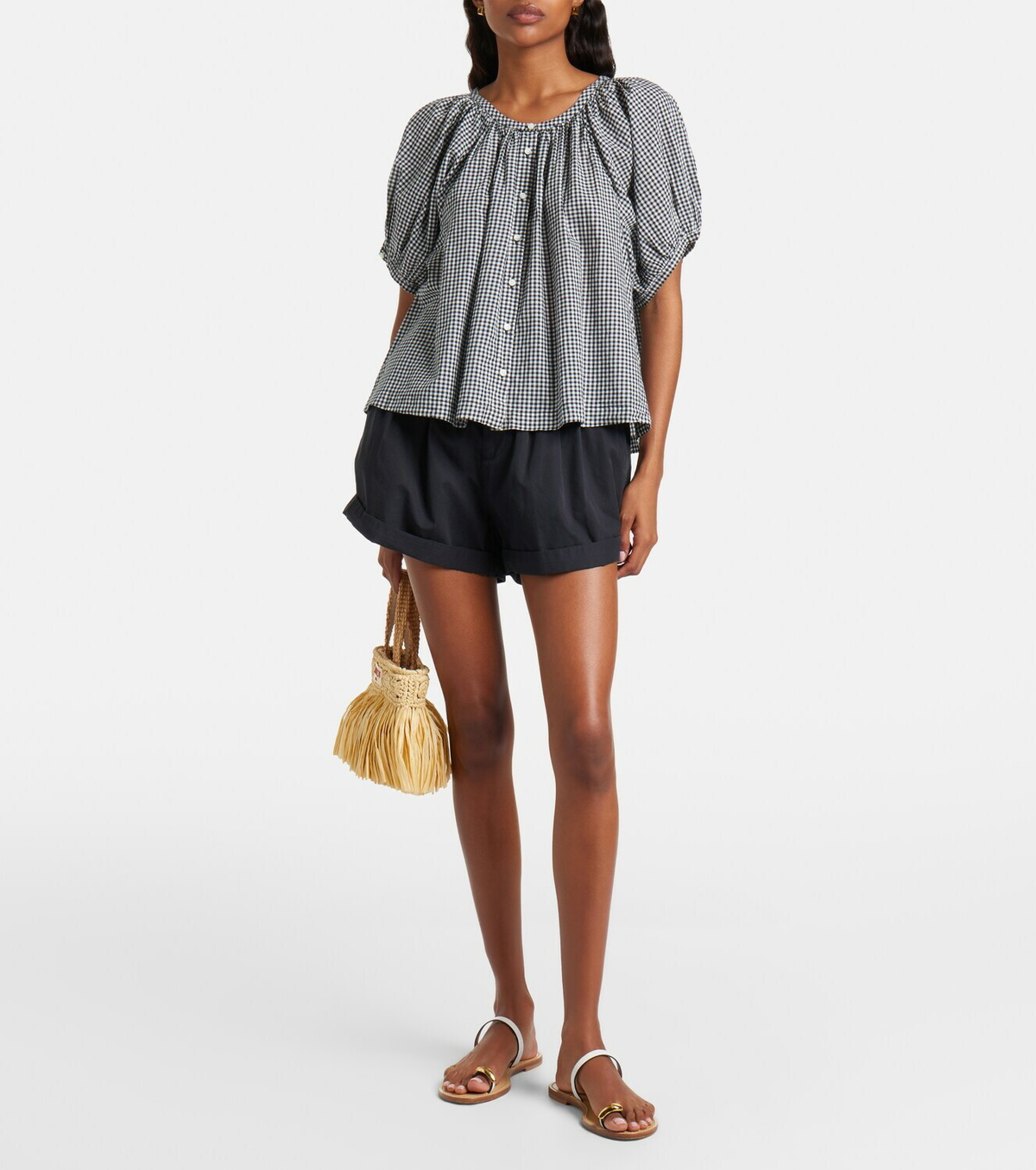 Dôen June gingham cotton-blend top