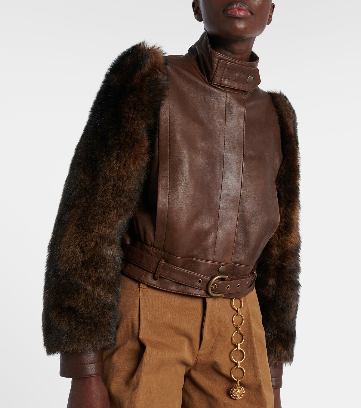 Chloé Cropped shearling-trimmed leather jacket