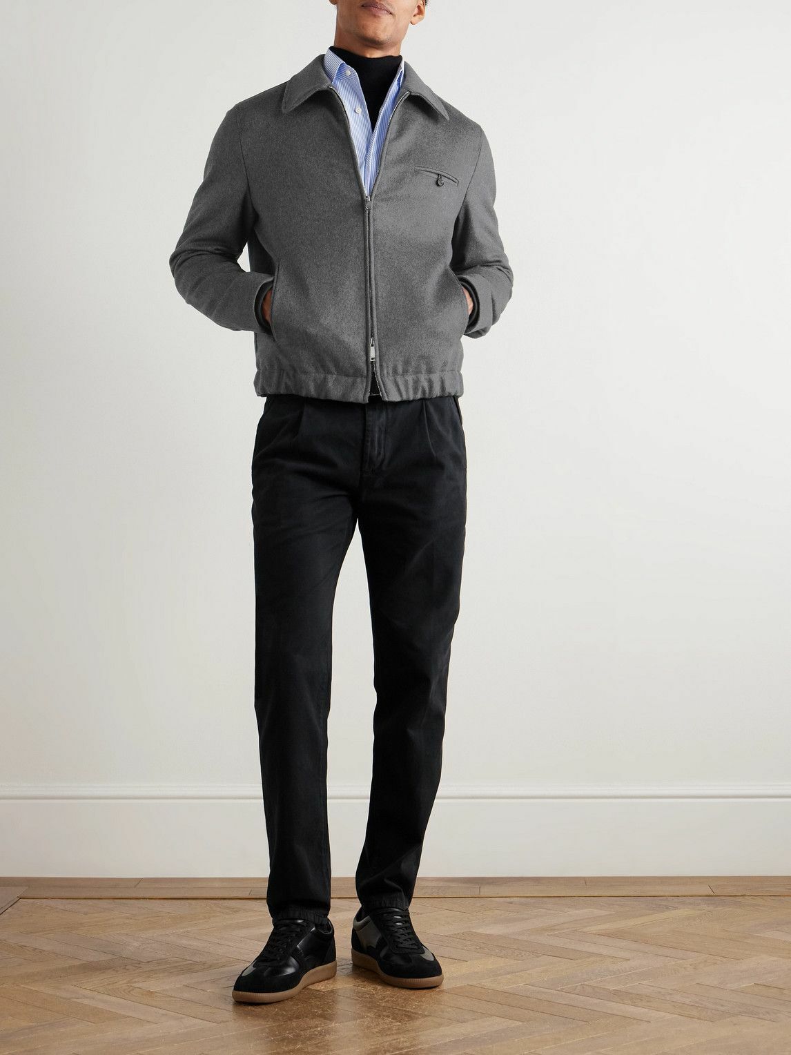 Incotex - Incotex Montedoro Brushed Wool-Blend Bomber Jacket - Gray