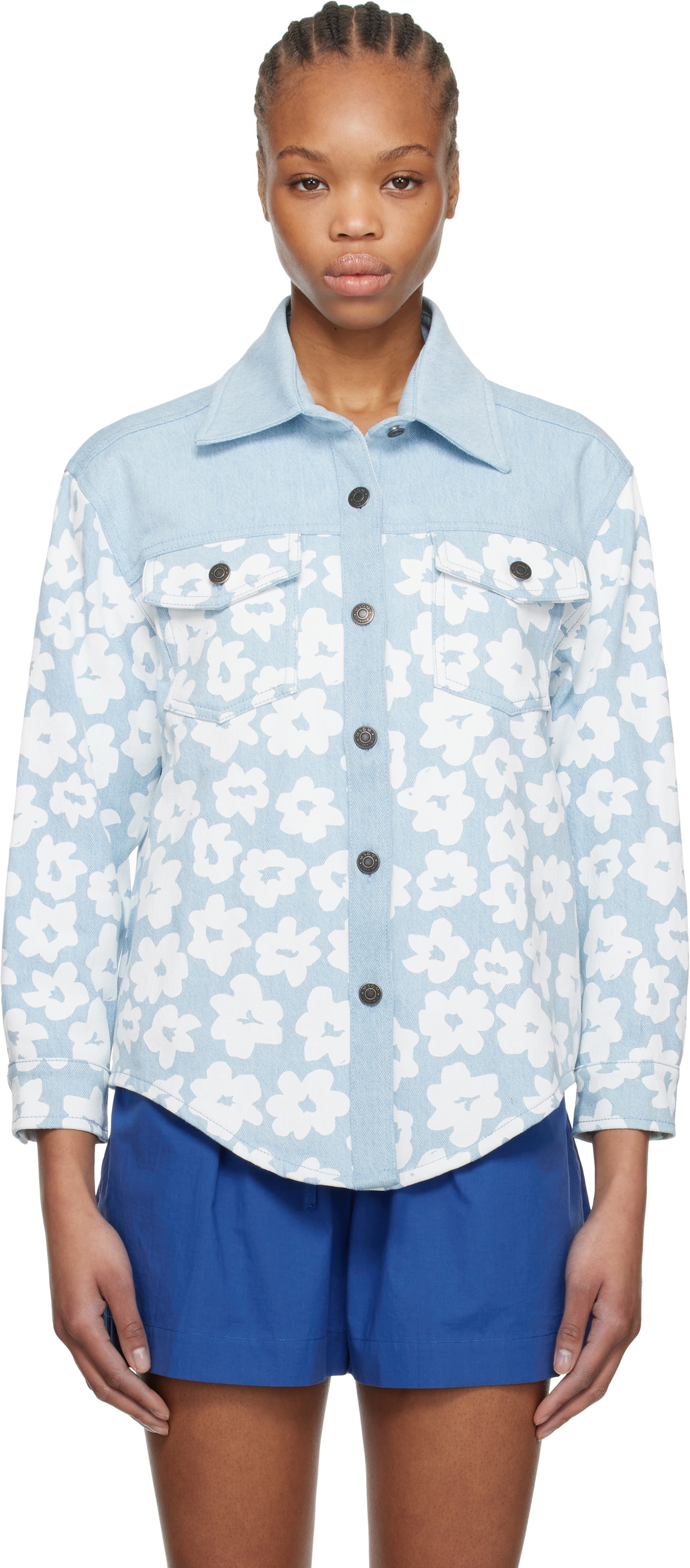 MSGM Blue Printed Denim Shirt