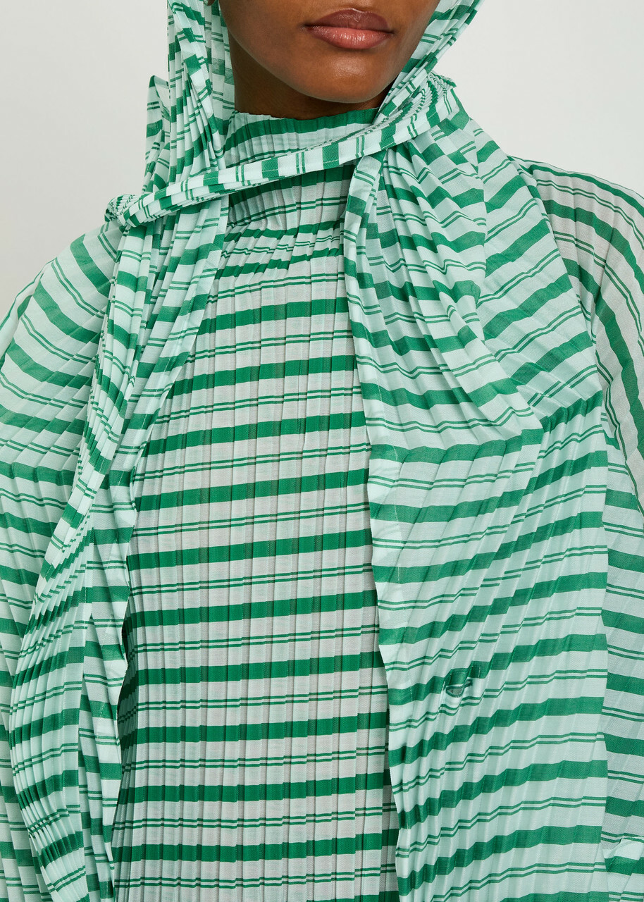 Issey Miyake Striped Pleated Woven Coat Green