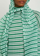 Issey Miyake Striped Pleated Woven Coat Green