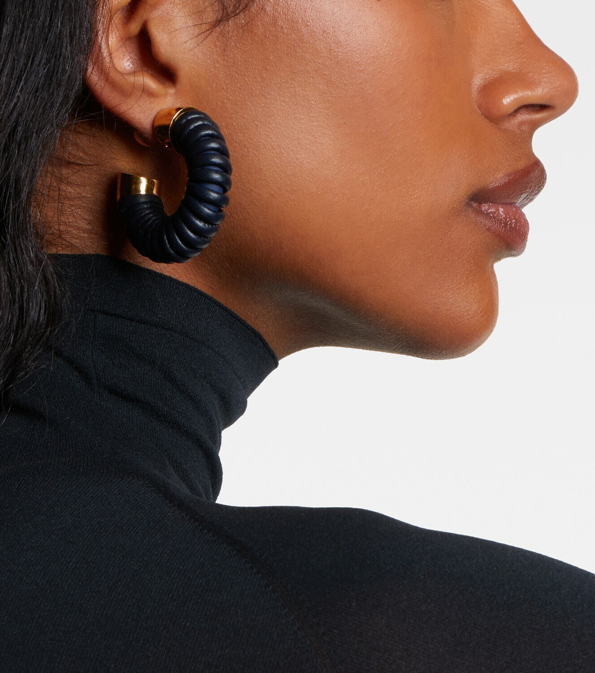 Alaïa Bobine leather-trimmed hoop earrings