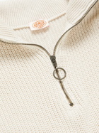 Armor Lux - Logo-Appliquéd Ribbed Cotton Half-Zip Sweater - Neutrals