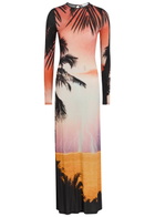 Rabanne Printed Embellished Stretch-jersey Maxi Dress Orange