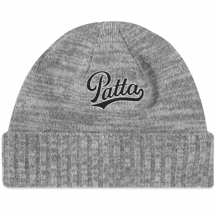 Photo: Patta Men's Ribbed Knit Beanie in Snow Melange Grey