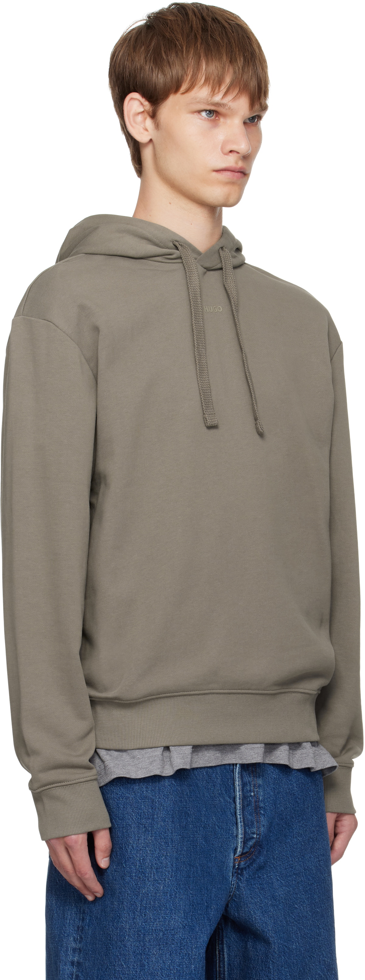 Hugo Taupe Cotton-Terry Relaxed-Fit Hoodie