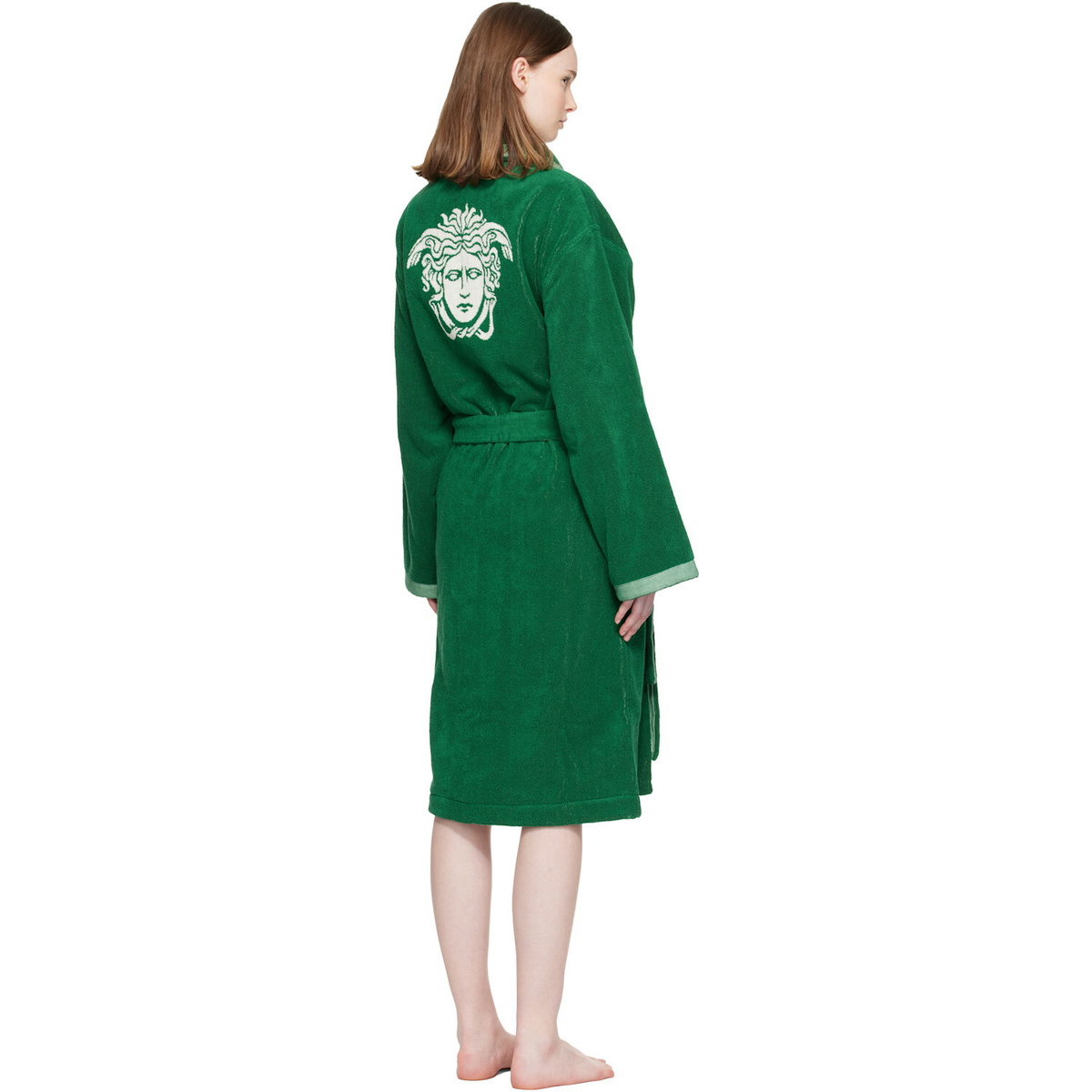 Versace Green Cotton-Terry Jacquard Bathrobe