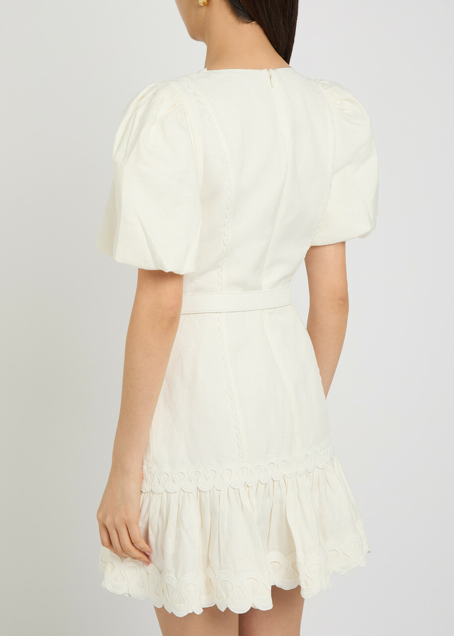 Rebecca Vallance Kahlia Appliquéd Linen-blend Mini Dress Ivory