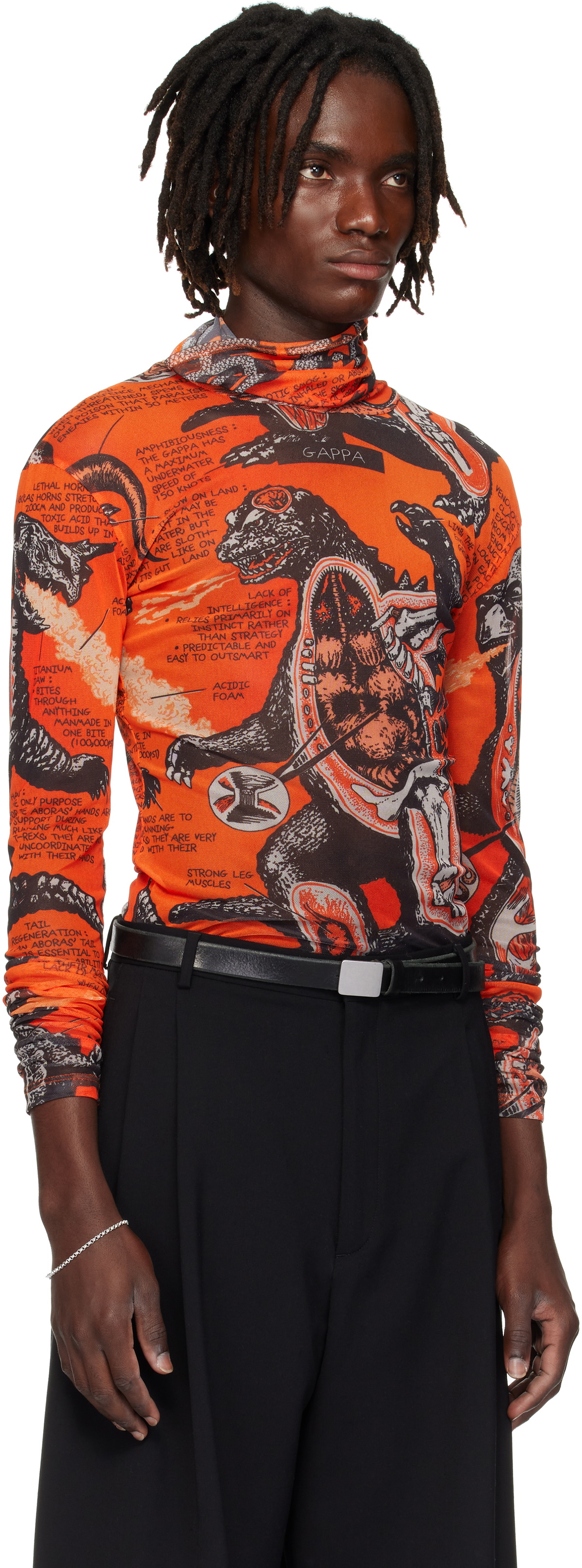 LU'U DAN Orange & Black Masked Mesh Turtleneck