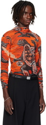 LU'U DAN Orange & Black Masked Mesh Turtleneck