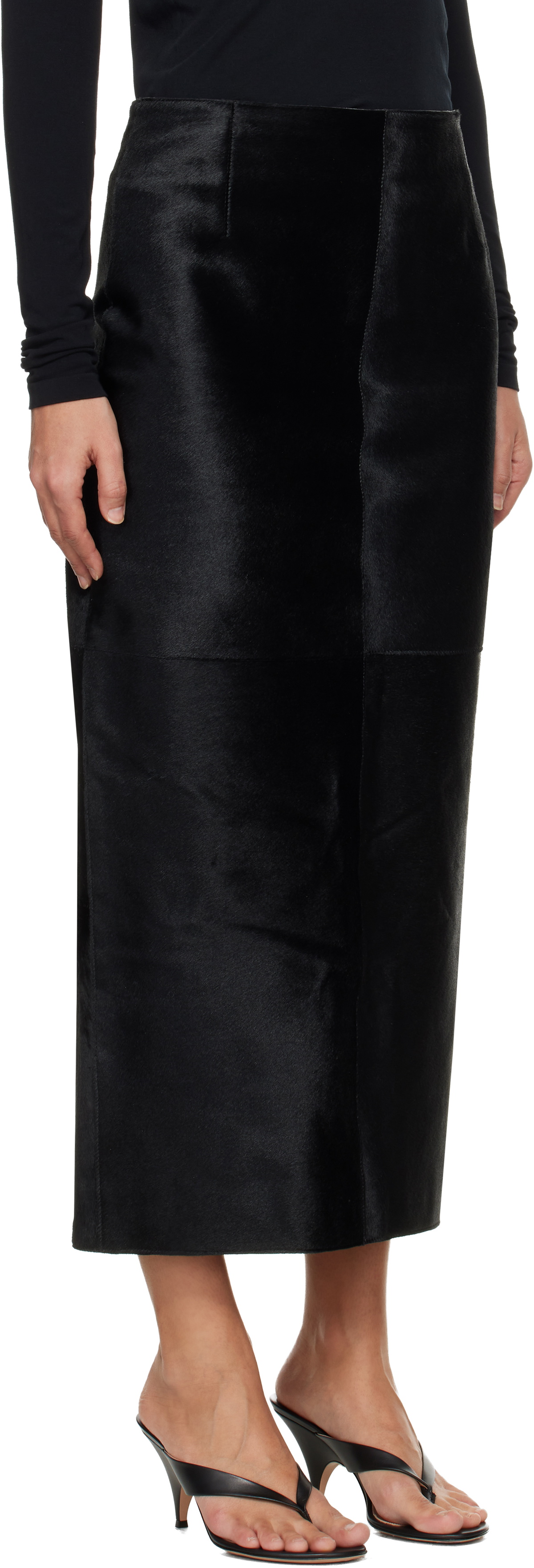 Nour Hammour Black Elisse Long Pencil Ponyhair Skirt