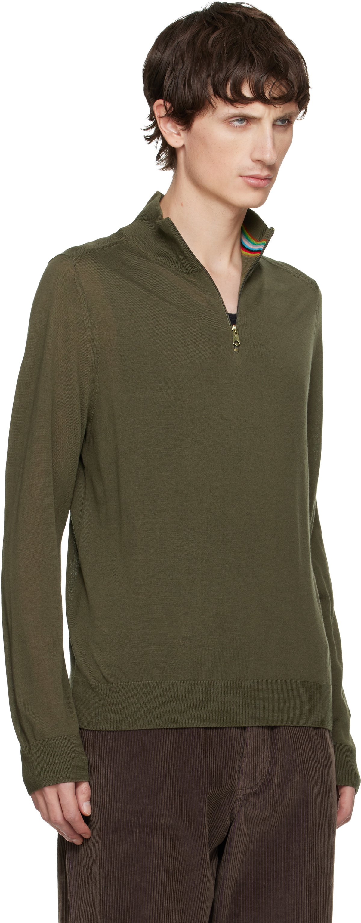 Paul Smith Khaki Merino Wool Half-Zip Sweater