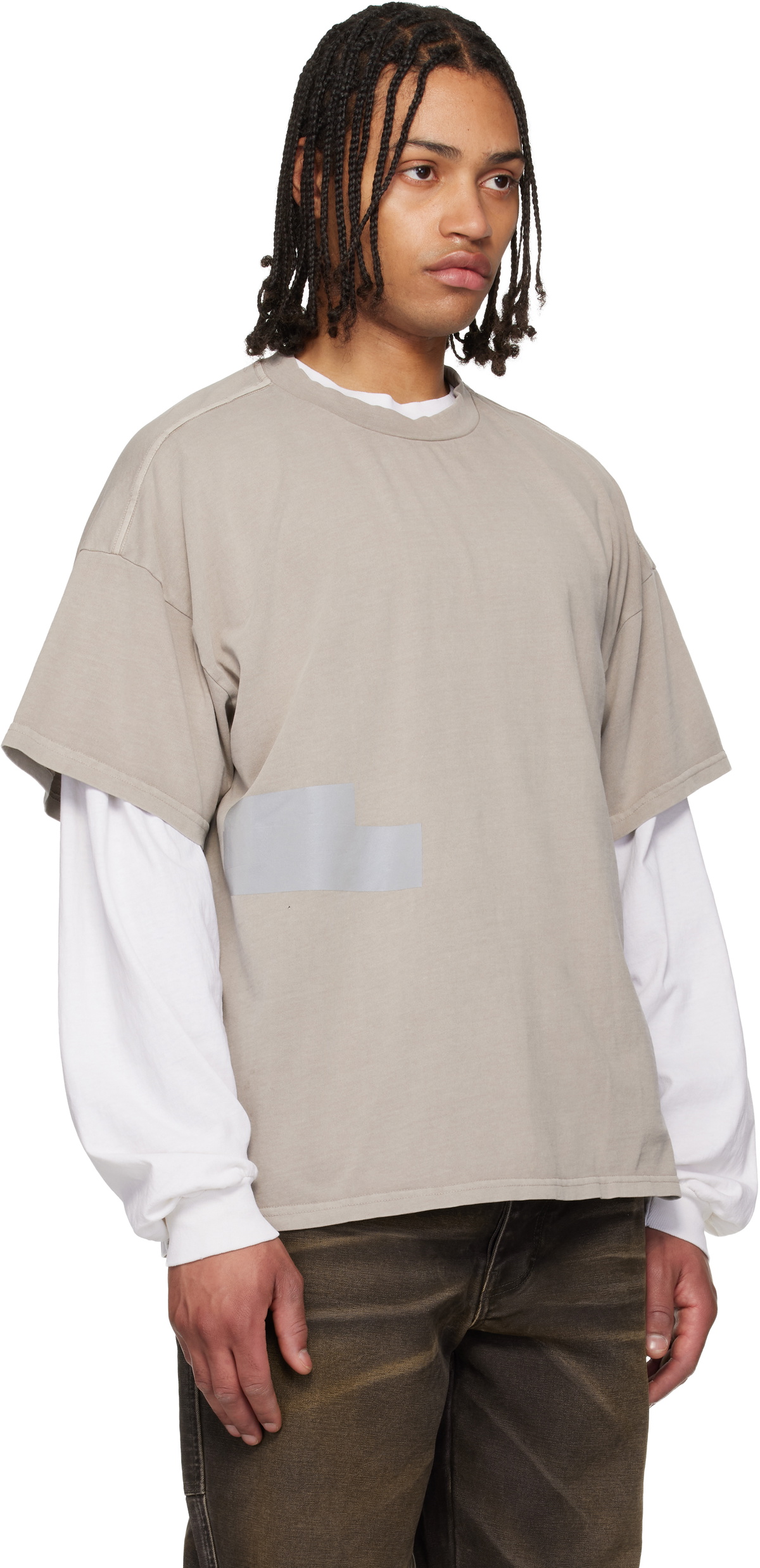ALEXANDER DIGENOVA Taupe Taped Patch T-shirt