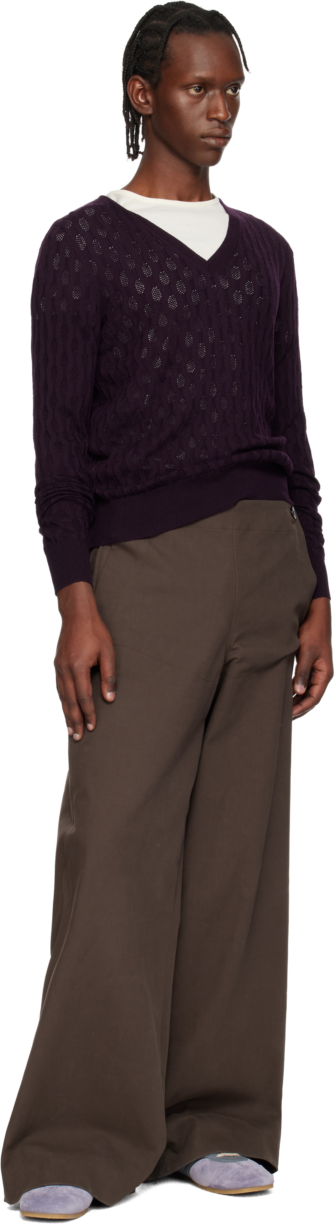 Dries Van Noten Purple Open-Knit Sweater