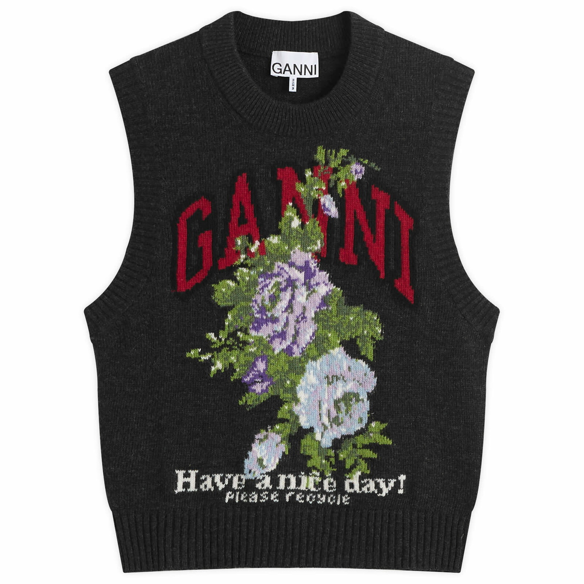 Ganni Graphic Soft Wool Mix Vest Blue Vests GANNI