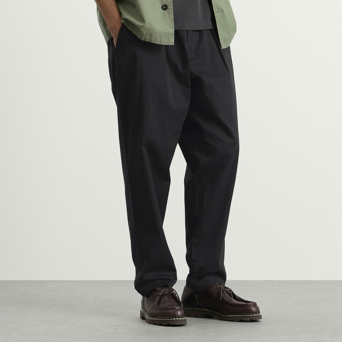 Universal Works Men's Twill Pleated Track Pant in Black