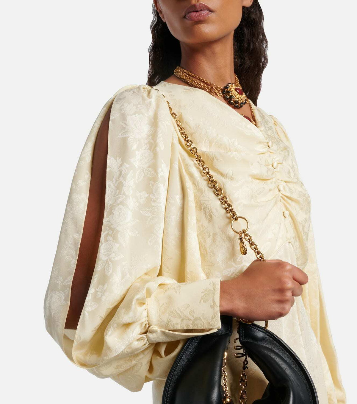 Chloé Gathered silk jacquard maxi dress