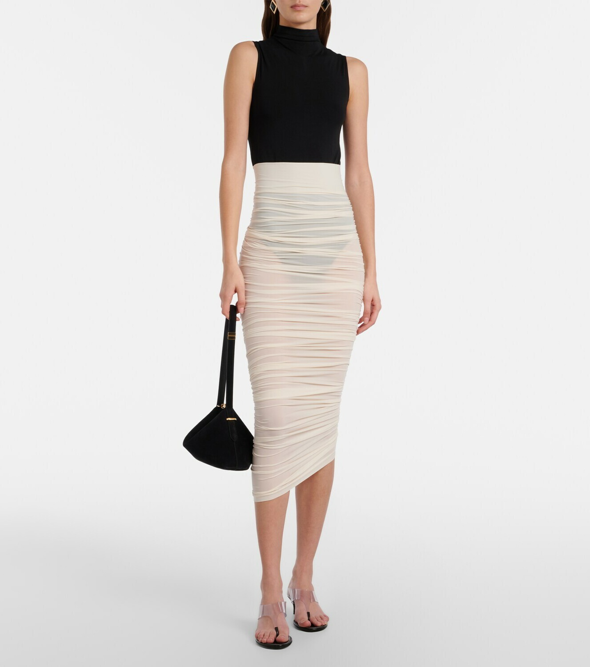 Wolford Draped sheer high-rise midi skirt