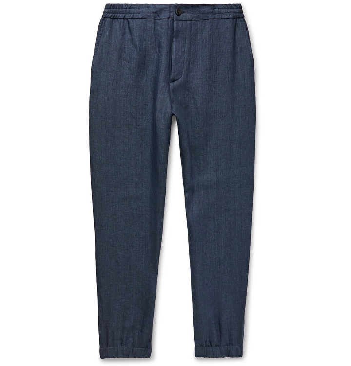 Photo: Etro - Navy Linen Drawstring Trousers - Blue