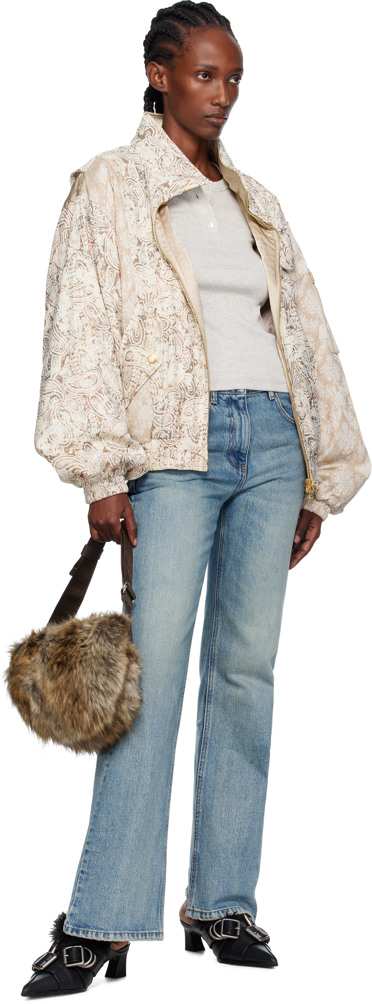 OPEN YY Beige Paisley Cargo Bomber Jacket