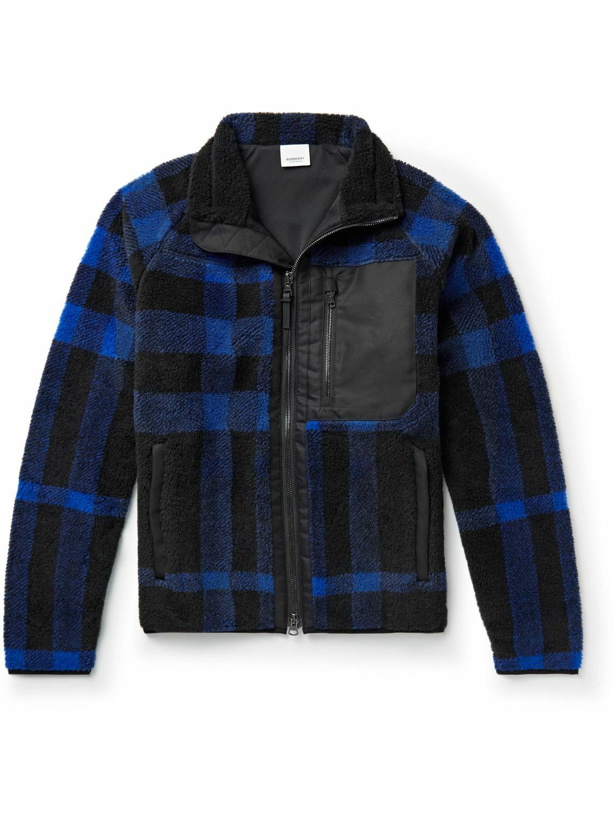 Photo: Burberry - Cotton-Blend Twill-Panelled Checked Fleece Jacket - Blue