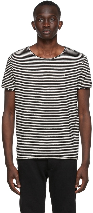 Photo: Saint Laurent Black & Off-White Striped Monogram T-Shirt