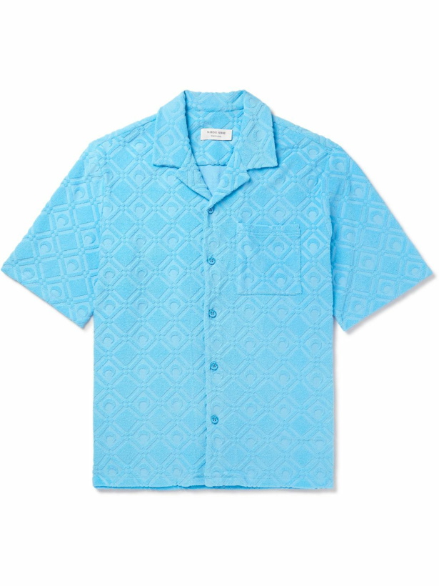 Photo: Marine Serre - Camp-Collar Cotton-Blend Terry Jacquard Shirt - Blue