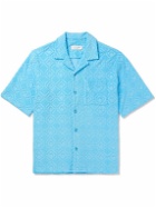 Marine Serre - Camp-Collar Cotton-Blend Terry Jacquard Shirt - Blue