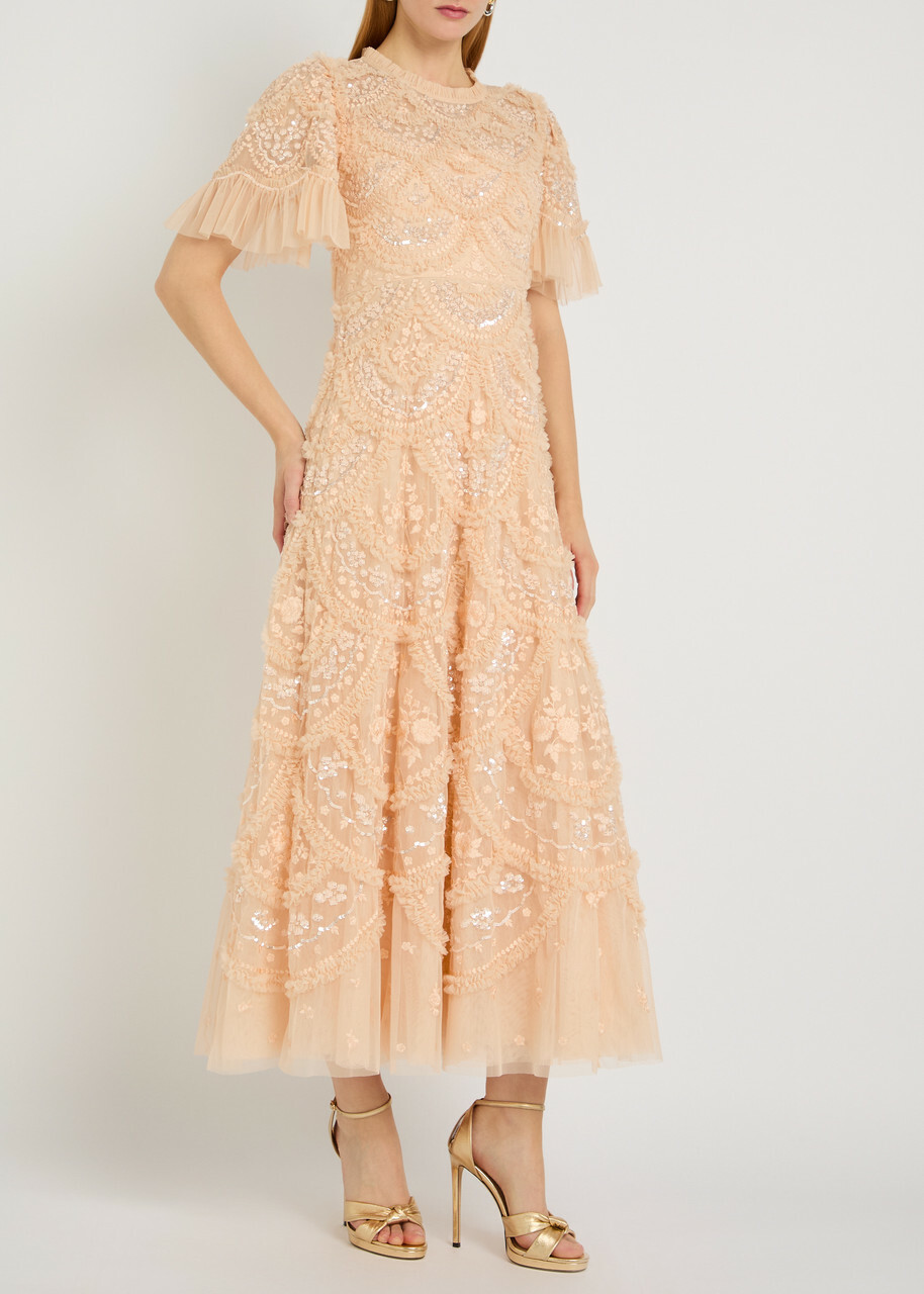 Needle & Thread Carmen Ruffled Tulle Gown Pink