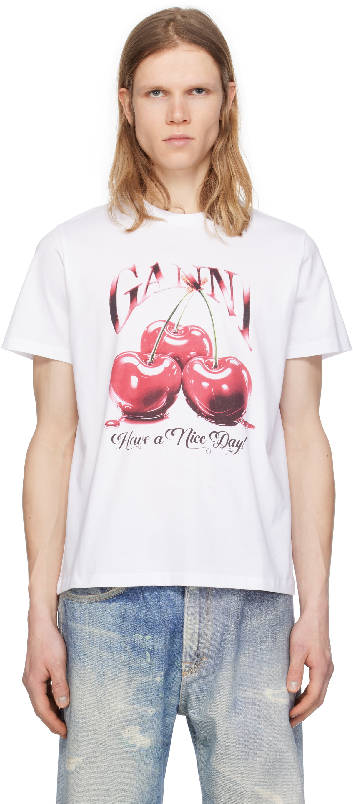 ★Ganni★Basic Jersey Cherry Relaxed Fit T-Shirt★ Bright White White Basic Jersey Cherry Relaxed T-shirt