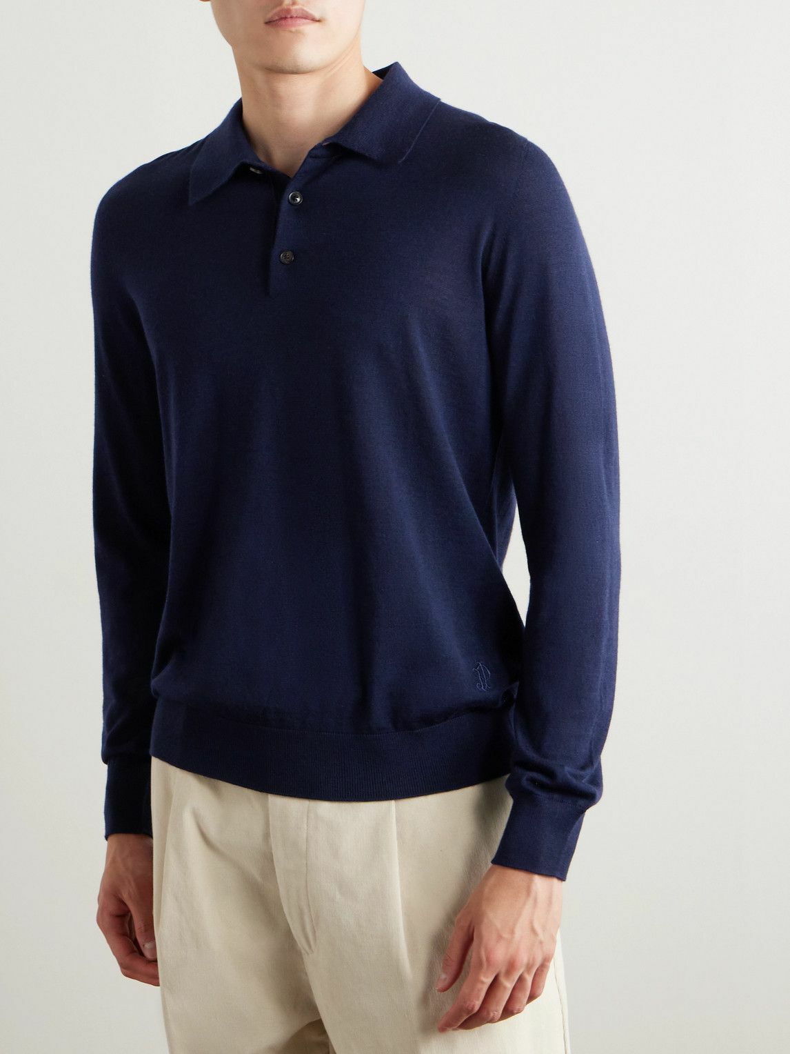 Purdey - Logo-Embroidered Merino Wool Polo Shirt - Blue