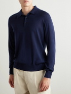 Purdey - Logo-Embroidered Merino Wool Polo Shirt - Blue