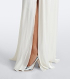 Costarellos Floral-appliqué pleated gown