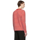 AMI Alexandre Mattiussi Red and White Smiley Edition Striped T-Shirt