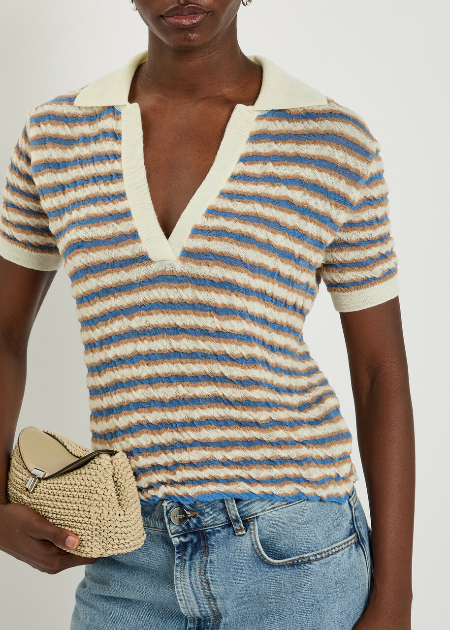 Bernadette Ophelia Striped Fine-knit Polo top Beige