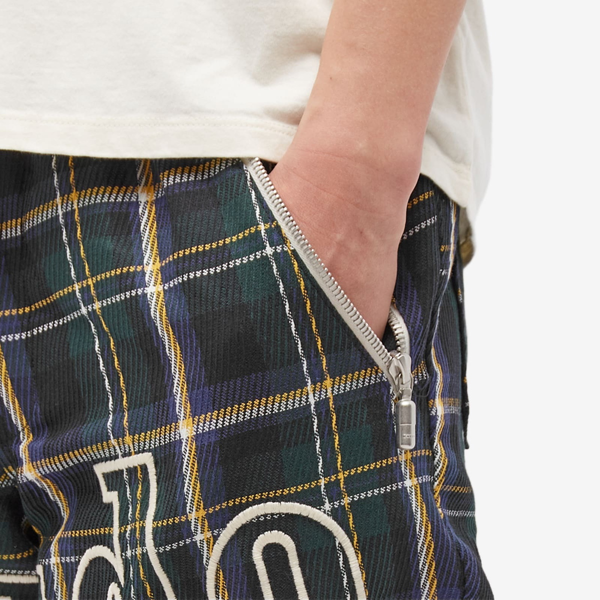 Rhude Men's Flannel Court Logo Short in Multi Green Rhude