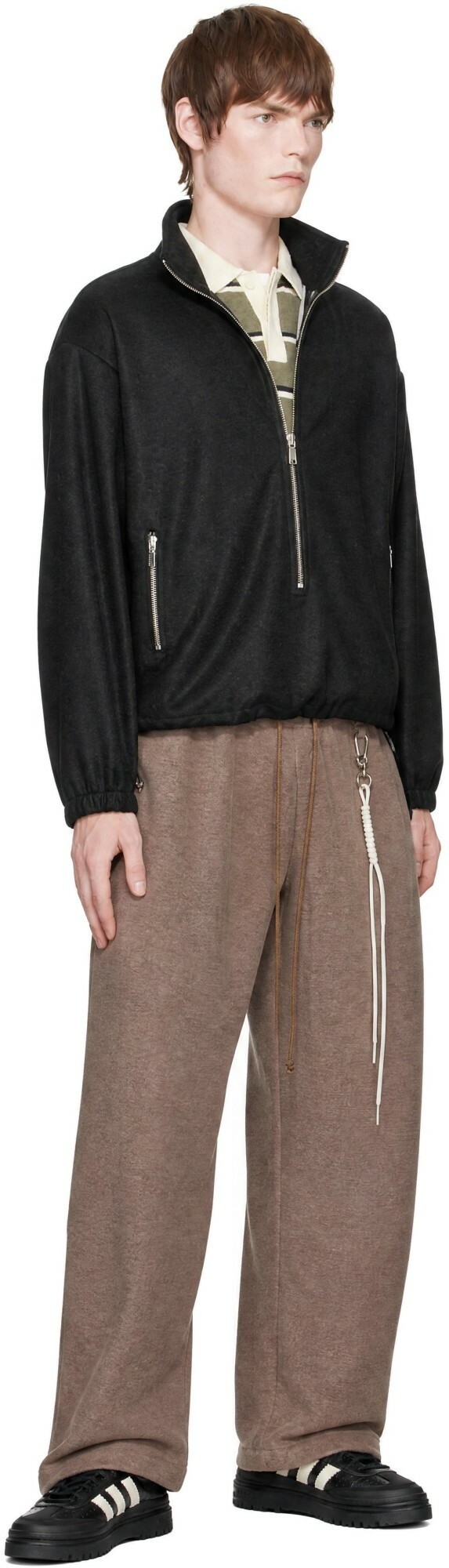 Song for the Mute Black Drape Wool Long Zip Pullover Sweater