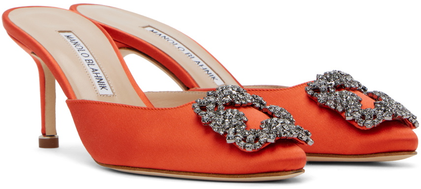 Manolo Blahnik Orange Hangisimu Mules Manolo Blahnik