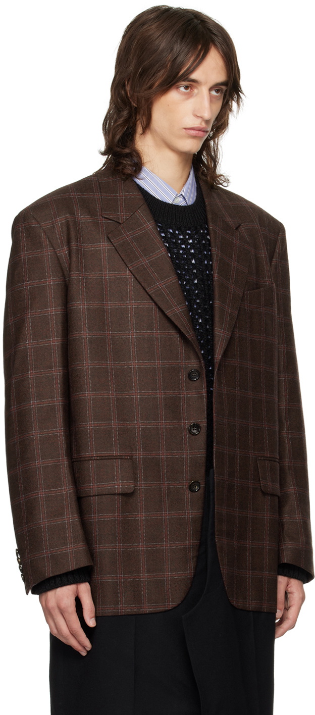 Junya Watanabe Red & Black Wool Check Coat