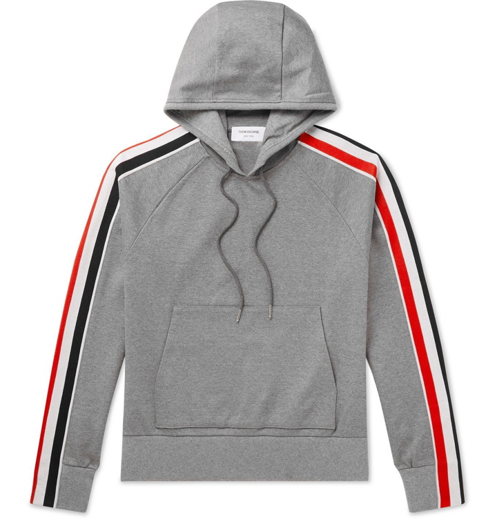 Photo: Thom Browne - Striped Cotton-Jersey Hoodie - Gray