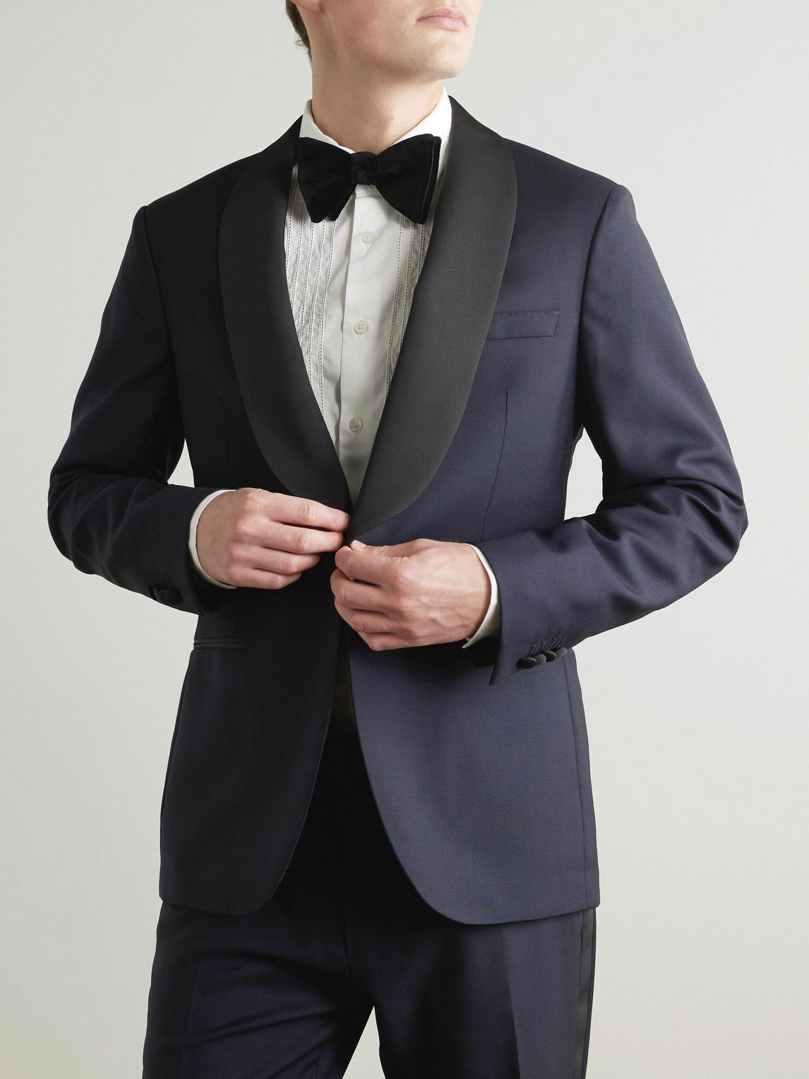Mr P. - Shawl-Collar Satin-Trimmed Virgin Wool and Mohair-Blend Tuxedo Jacket - Blue