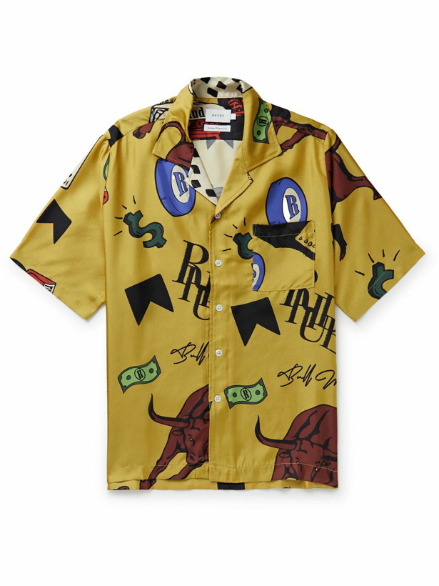 Photo: Rhude - Camp-Collar Printed Silk-Twill Shirt - Yellow