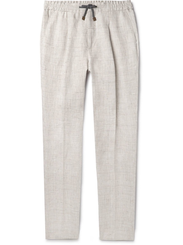 Photo: Brunello Cucinelli - Tapered Pleated Linen Trousers - Neutrals