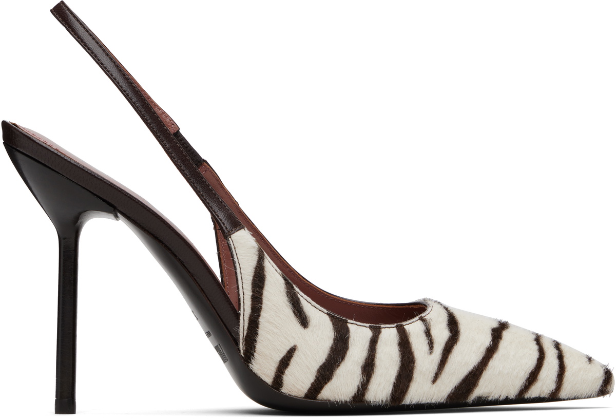 Paris Texas Off-White & Brown Lidia Slingback Heels